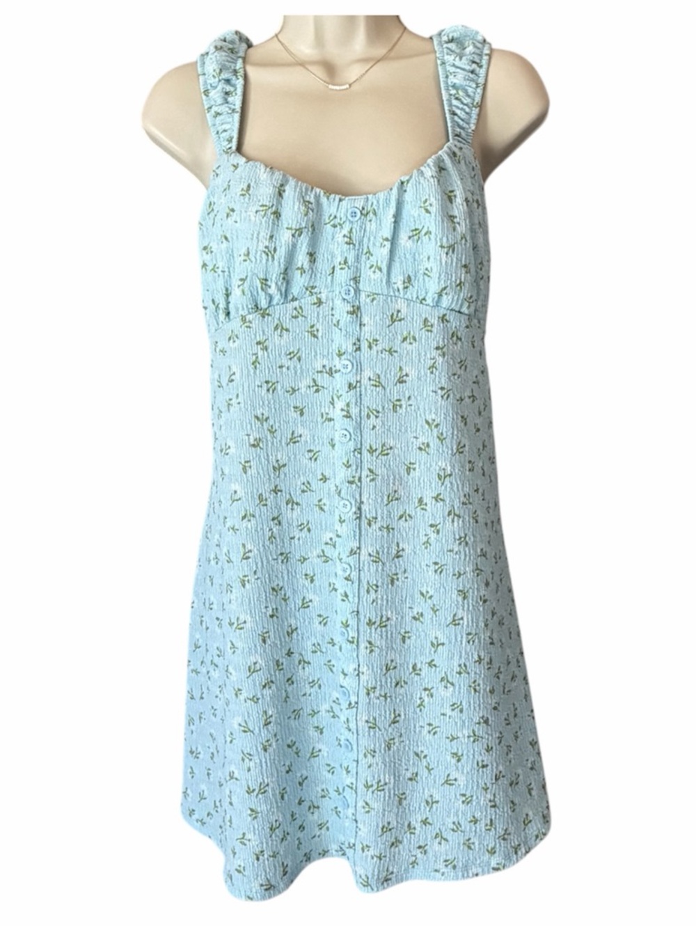 No Boundaries Baby Blue Floral Print Dress LG Babydoll Milkmaid Boho Y2K Summer